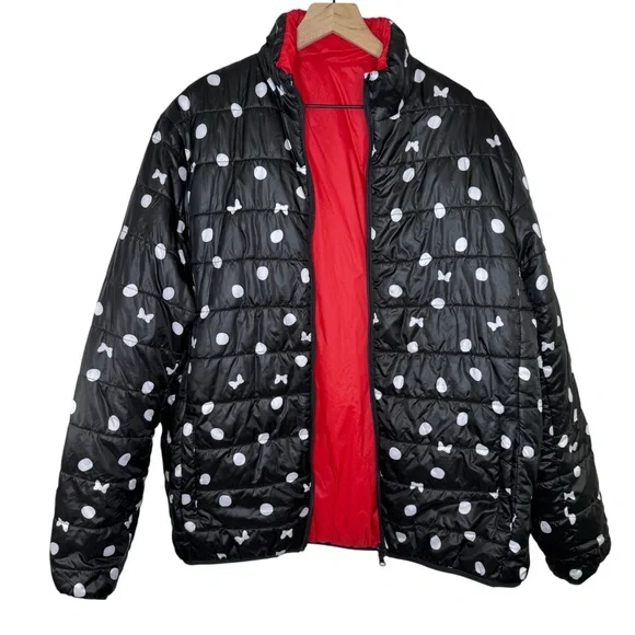 Disney Minnie Mouse Polka Dot Reversible Puffer Coat Size Large - Picture 4 of 8